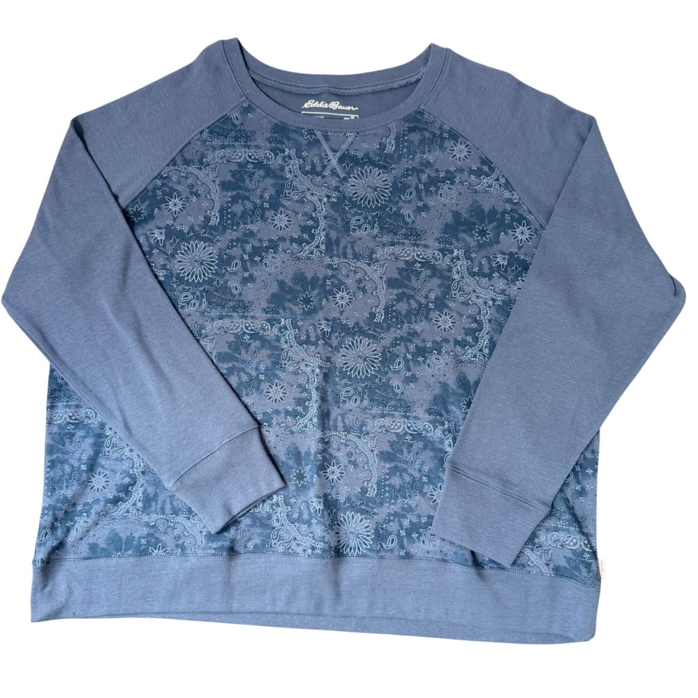 Eddie Bauer Cotton Blend Paisley Ribbed Long Sleeve Tee (2XL) Stretch Comfort